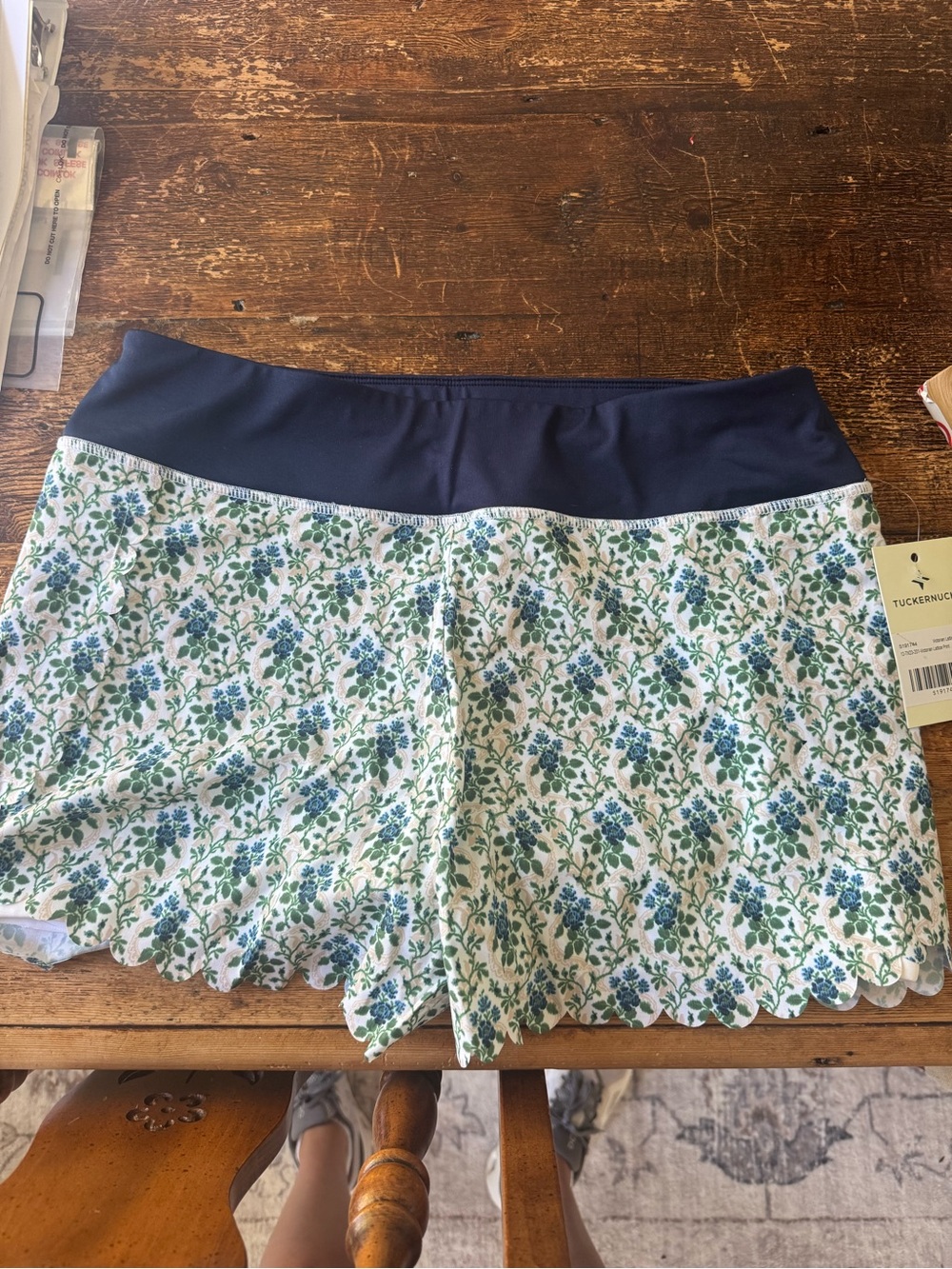 Tuckernuck Navy-Waist Floral Lace-Edge Athletic Shorts